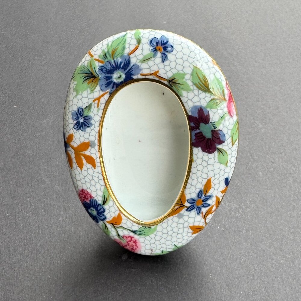 Vintage Small Porcelain Photo Frame Crackle Floral Hand Painted by Bowring Co.